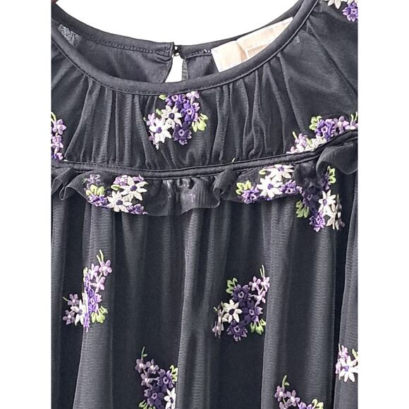 MICHAEL Michael Kors Forget Me Not Floral Blouse-Black-Multi Orchid Haze XS - Picture 5 of 9